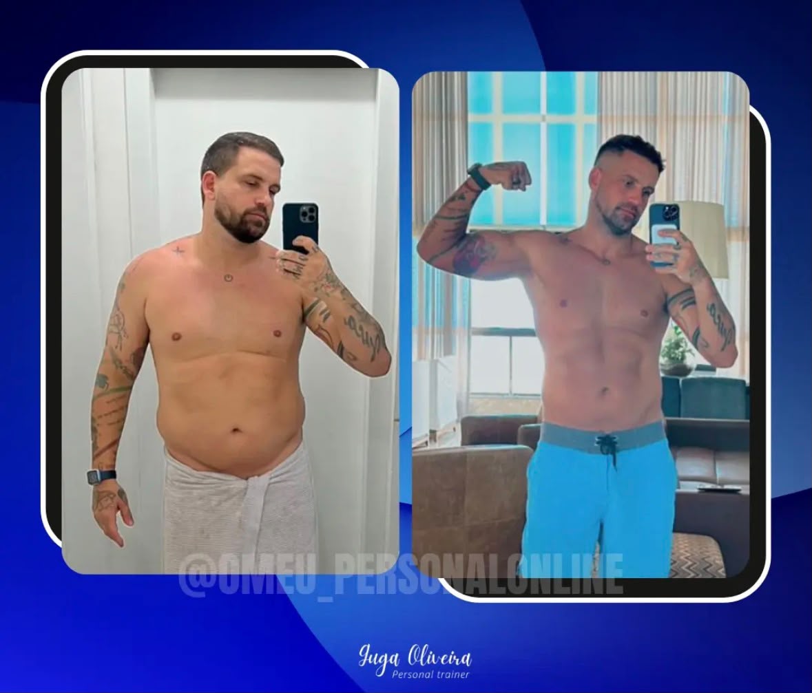 Registro de antes e depois de aluno acompanhado por Gustavo Oliveira