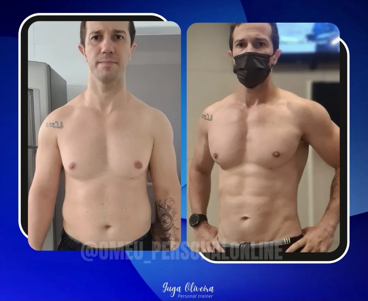 Registro de antes e depois de aluno acompanhado por Gustavo Oliveira
